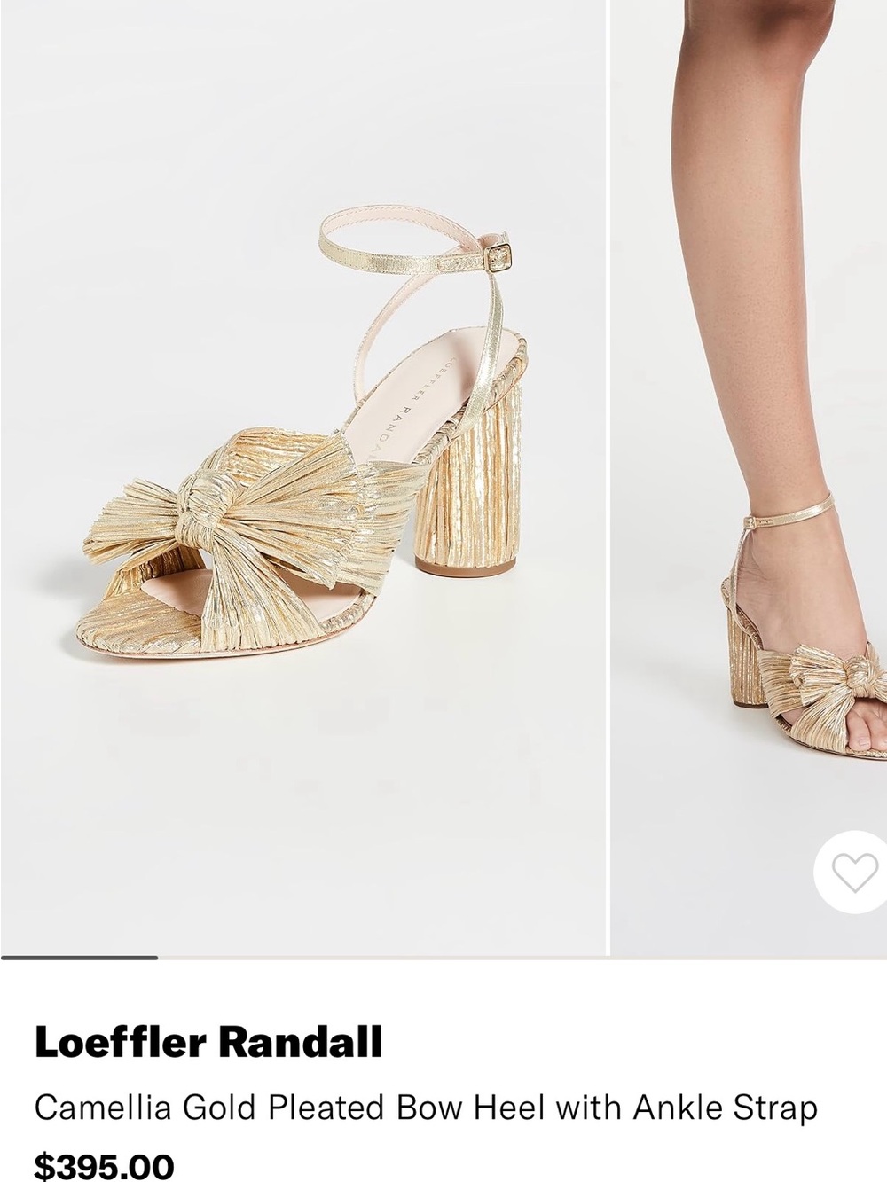 Loeffler Randall Gold Pleated Bow Block Heel Sandal